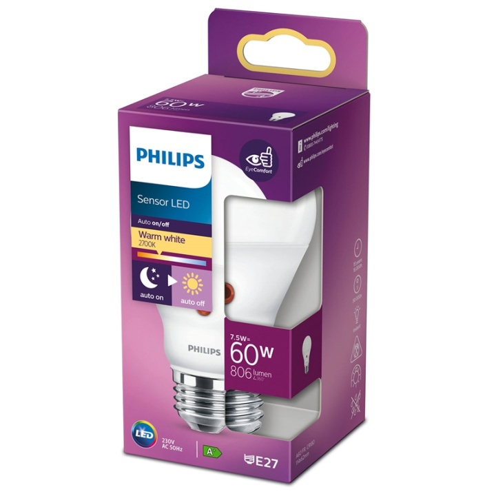 Philips LED E27 Normal 60W Skymningssensor 806lm i gruppen HEMELEKTRONIK / Belysning / LED-lampor hos TP E-commerce Nordic AB (38-35941)