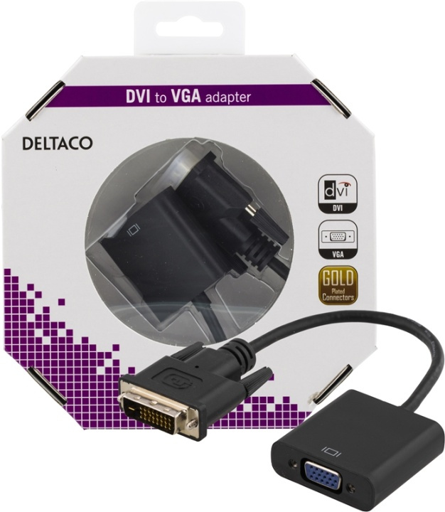 Deltaco DVI-adapter, DVI-D Dual-VGA, 24pin ha-15-pin ho, svart (DVI-VGA-K) i gruppen DATORER & KRINGUTRUSTNING / Datorkablar / DVI / Adaptrar hos TP E-commerce Nordic AB (38-36718)
