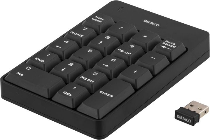 Deltaco trådlöst numeriskt tangentbord, USB, 10m räckvidd, svart (TB-144) i gruppen DATORER & KRINGUTRUSTNING / Möss & Tangentbord / Tangentbord / Trådlösa hos TP E-commerce Nordic AB (38-36763)