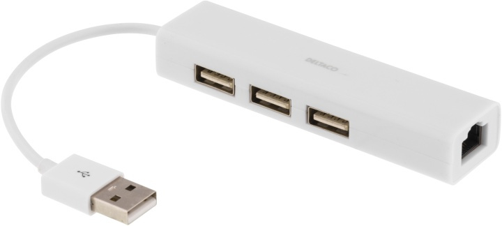 Deltaco USB 2.0 nätverksadapter med USB-hubb, 100Mbps, 3xUSB, vit (USB2-LAN3) i gruppen DATORER & KRINGUTRUSTNING / Nätverk / Nätverkskort / USB hos TP E-commerce Nordic AB (38-36776)