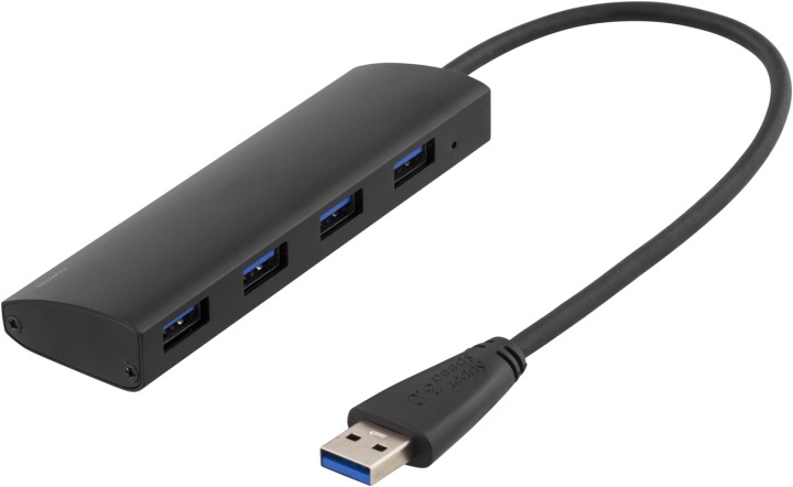 Deltaco USB 3.0 hubb, 4xTyp A hona, aluminium, svart (UH-481) i gruppen DATORER & KRINGUTRUSTNING / Datortillbehör / USB-hubbar hos TP E-commerce Nordic AB (38-36779)