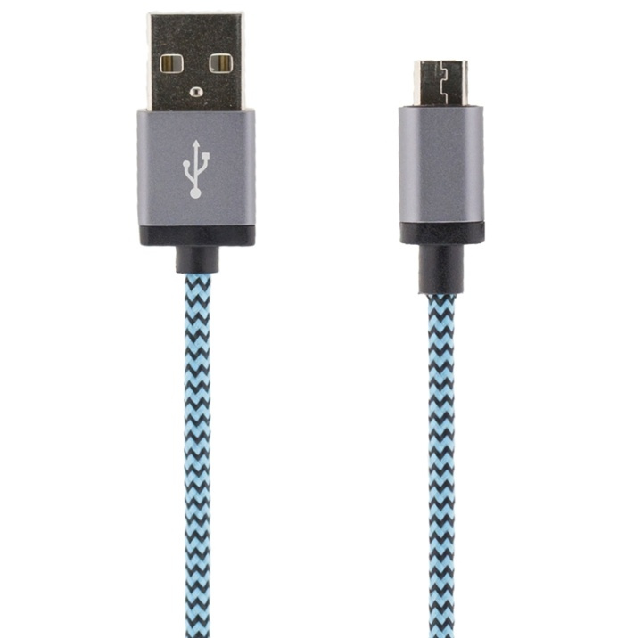 Streetz USB-kabel, Tygklädd, Typ A ha - Typ Micro B, 1m, blå (MICRO-117) i gruppen SMARTPHONE & SURFPLATTOR / Laddare & Kablar / Kablar / Kablar microUSB hos TP E-commerce Nordic AB (38-37091)