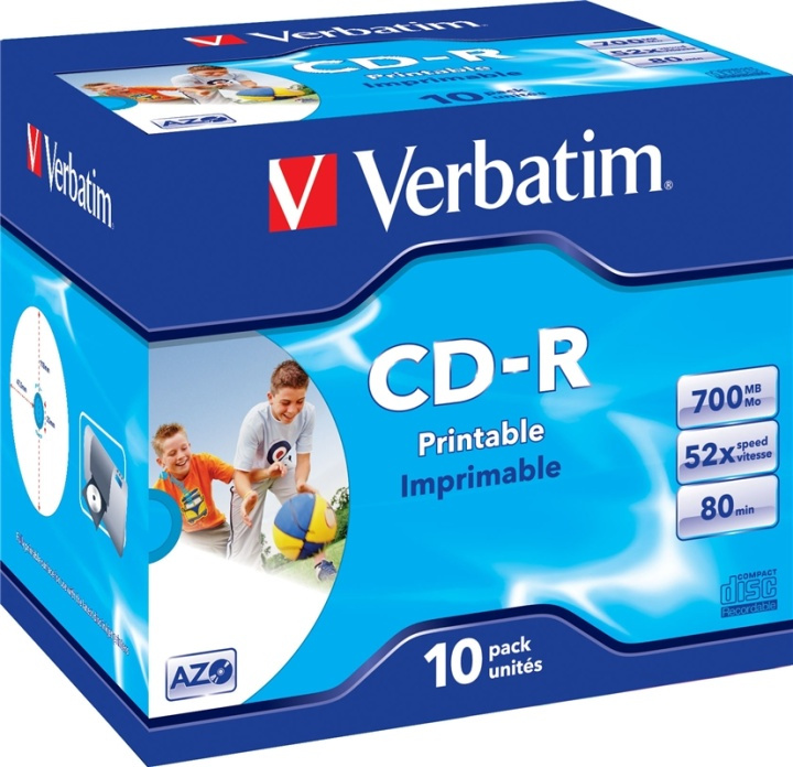 Verbatim CD-R, 52x, 700 MB/80 min, 10-pack, jewel case, AZO, printable (43325) i gruppen HEMELEKTRONIK / Lagringsmedia / CD/DVD/BD-skivor / CD-R hos TP E-commerce Nordic AB (38-37122)