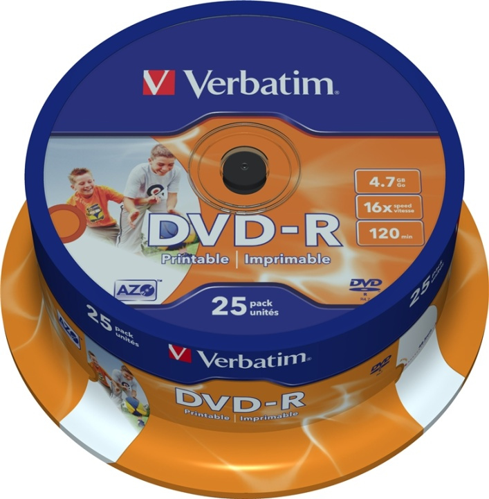 Verbatim DVD-R, 16x, 4,7 GB/120 min, 25-pack spindel, AZO, printable (43538) i gruppen HEMELEKTRONIK / Lagringsmedia / CD/DVD/BD-skivor / DVD-R hos TP E-commerce Nordic AB (38-37129)