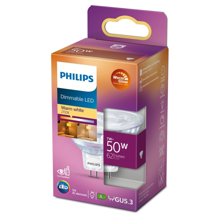 Philips LED GU5.3 Spot 50W 12V Dimbar WarmGlow 621lm i gruppen HEMELEKTRONIK / Belysning / LED-lampor hos TP E-commerce Nordic AB (38-38802)