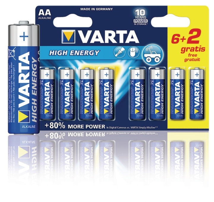 Varta Batteri alkaline AA/LR6 1.5 V High Energy 6+2-pack i gruppen HEMELEKTRONIK / Batterier & Laddare / Batterier / AA hos TP E-commerce Nordic AB (38-41918)