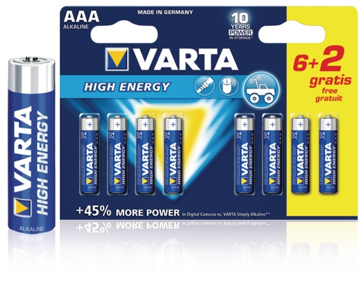 Varta Batteri alkaline AAA/LR03 1.5 V High Energy 6+2-pack i gruppen HEMELEKTRONIK / Batterier & Laddare / Batterier / AAA hos TP E-commerce Nordic AB (38-41924)