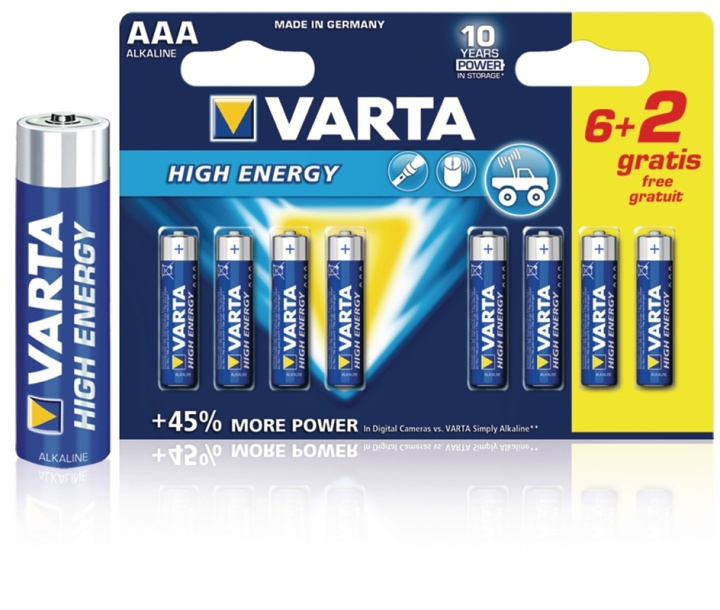 Varta Alkaliska Batterier AAA 1.5 V High Energy 8-PR Blister i gruppen HEMELEKTRONIK / Batterier & Laddare / Batterier / AAA hos TP E-commerce Nordic AB (38-41924)