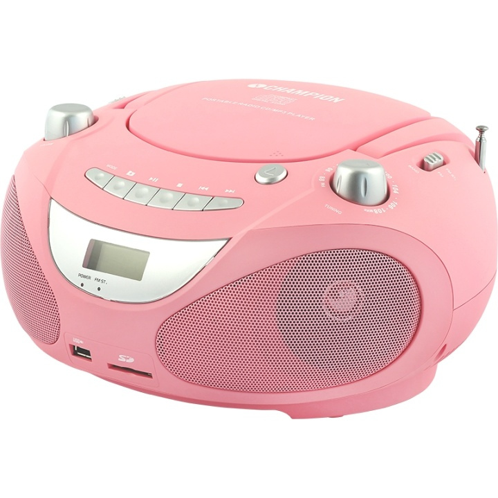 Champion Boombox CD/Radio/MP3/USB Pink i gruppen HEMELEKTRONIK / Ljud & Bild / Hemmabio, HiFi & Bärbart / Kompaktstereo & Skivspelare hos TP E-commerce Nordic AB (38-43205)