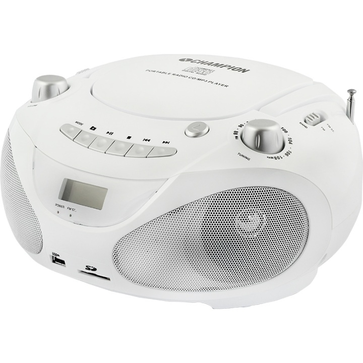 Champion Boombox CD/Radio/MP3/USB White i gruppen HEMELEKTRONIK / Ljud & Bild / Hemmabio, HiFi & Bärbart / Kompaktstereo & Skivspelare hos TP E-commerce Nordic AB (38-43206)