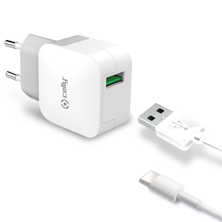 Celly USB-laddare USB-C 2,4A (12W) i gruppen SMARTPHONE & SURFPLATTOR / Laddare & Kablar / Väggladdare / Väggladdare USB hos TP E-commerce Nordic AB (38-50656)