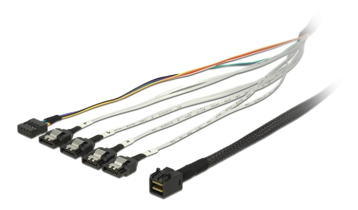 DeLOCK mini SAS-kabel, 0,5m SFF-8643 - 4xSATA 7-pin + 1x8-pin sideband i gruppen DATORER & KRINGUTRUSTNING / Datorkablar / Interna / Strömkablar & Adaptrar hos TP E-commerce Nordic AB (38-53036)