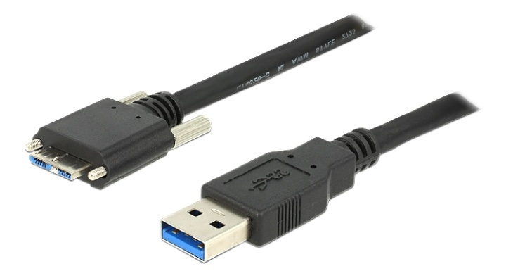 DeLOCK USB 3.0 kabel, Typ A hane Typ Micro B hane med skruvar, 3m, sv i gruppen DATORER & KRINGUTRUSTNING / Datorkablar / USB-kablar / USB-A / Kablar hos TP E-commerce Nordic AB (38-53048)
