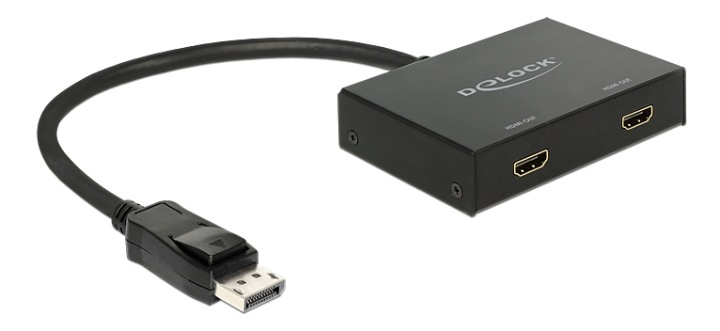 DeLOCK DisplayPort till 2xHDMI splitter, Ultra HD i 30Hz i gruppen DATORER & KRINGUTRUSTNING / Datorkablar / DisplayPort / Adaptrar hos TP E-commerce Nordic AB (38-53106)