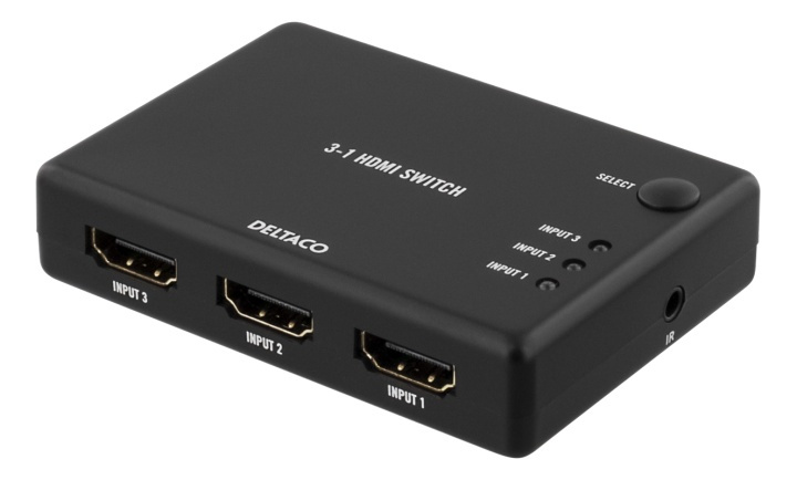 DELTACO HDMI-Switch, 3 ingångar till 1 utgång, 4K i 60Hz, 7.1 , svart i gruppen DATORER & KRINGUTRUSTNING / Datorkablar / Switchar & Splittrar hos TP E-commerce Nordic AB (38-53389)