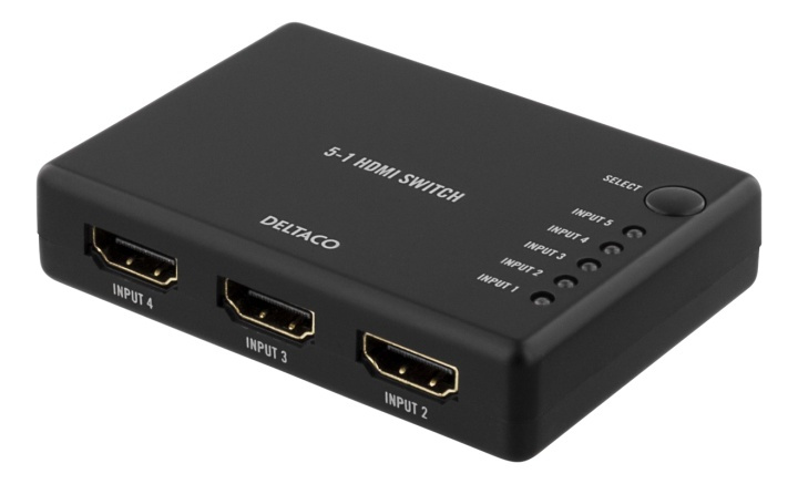 DELTACO HDMI-Switch, 5 ingångar till 1 utgång, 4K i 60Hz, 7.1, svart i gruppen DATORER & KRINGUTRUSTNING / Datorkablar / Switchar & Splittrar hos TP E-commerce Nordic AB (38-53390)