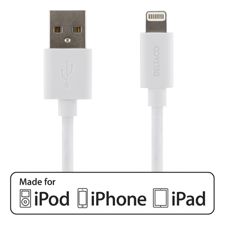 DELTACO USB-synk-/laddarkabel till iPad, iPhone och iPod, MFi, vit i gruppen SMARTPHONE & SURFPLATTOR / Laddare & Kablar / Kablar / Kablar Lightning hos TP E-commerce Nordic AB (38-53398)