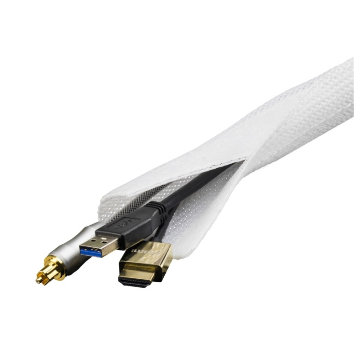 DELTACO kabelsorteringsstrumpa i nylon, kardborrband, 3m, vit i gruppen HEMELEKTRONIK / Kablar & Adaptrar / Kabelhantering hos TP E-commerce Nordic AB (38-53429)
