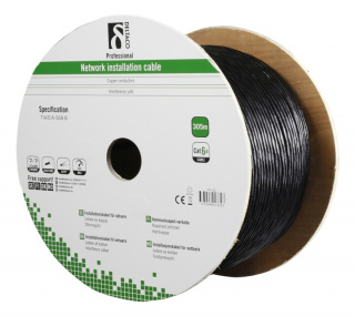 DELTACO S/FTP Cat6a installationskabel, för utomhusbruk, 305m, svart