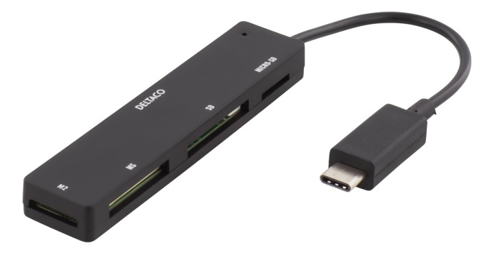 DELTACO USB 2.0 minneskortläsare, USB-C, 4-fack, svart i gruppen HEMELEKTRONIK / Lagringsmedia / Minneskortläsare hos TP E-commerce Nordic AB (38-53609)