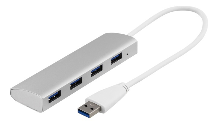 DELTACO USB 3.0 hubb, 4xTyp A hona, aluminium, 0,3m, silver i gruppen DATORER & KRINGUTRUSTNING / Datortillbehör / USB-hubbar hos TP E-commerce Nordic AB (38-53625)