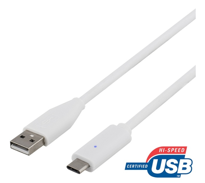 DELTACO USB 2.0 kabel, Typ C - Typ A ha, 0,25m, vit i gruppen DATORER & KRINGUTRUSTNING / Datorkablar / USB-kablar / USB-C hos TP E-commerce Nordic AB (38-53646)