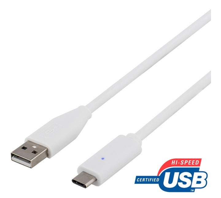 DELTACO USB 2.0 kabel, Typ C - Typ A ha, 0,5m, vit i gruppen DATORER & KRINGUTRUSTNING / Datorkablar / USB-kablar / USB-C hos TP E-commerce Nordic AB (38-53647)