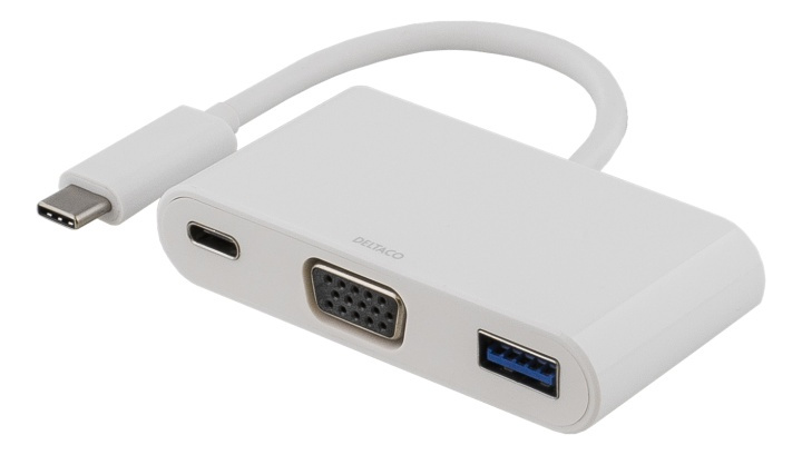 DELTACO USB-C till VGA och USB Typ A adapter, USB-C ho, 60W, vit i gruppen DATORER & KRINGUTRUSTNING / Datorkablar / Övriga datorkablar hos TP E-commerce Nordic AB (38-53707)