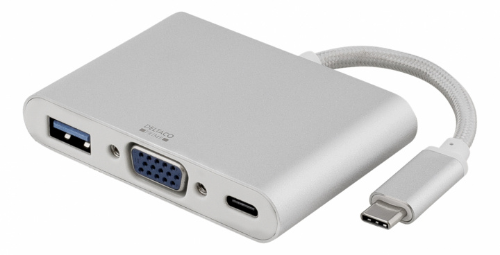 DELTACO PRIME USB-C till VGA och USB A, USB-C port för laddning, silver i gruppen DATORER & KRINGUTRUSTNING / Datorkablar / VGA / Adaptrar hos TP E-commerce Nordic AB (38-53717)