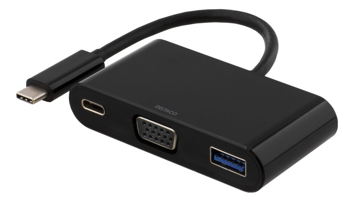 DELTACO USB-C till VGA och USB Typ A adapter, USB-C ho, 60W, svart i gruppen DATORER & KRINGUTRUSTNING / Datorkablar / Övriga datorkablar hos TP E-commerce Nordic AB (38-53726)