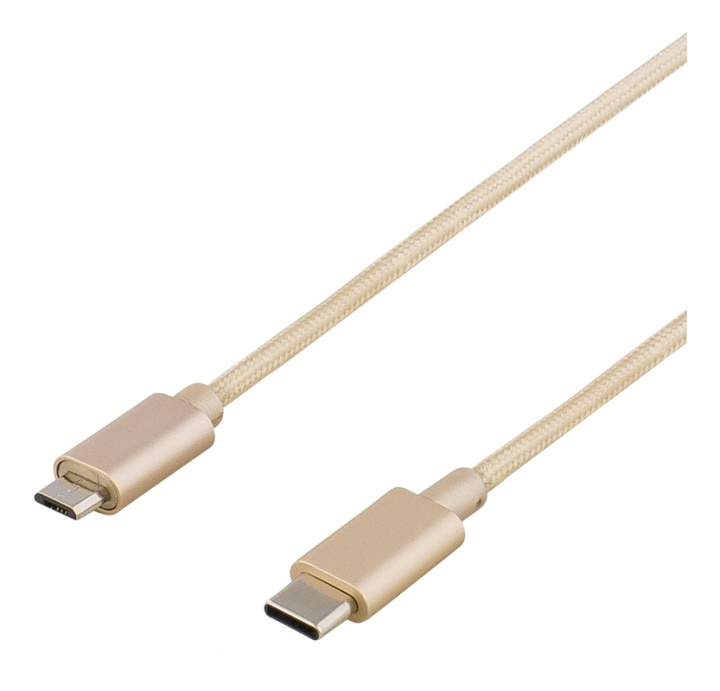 DELTACO PRIME USB-kabel, 2.0, Typ C ha, Typ Micro-B ha, 1m, guld i gruppen SMARTPHONE & SURFPLATTOR / Laddare & Kablar / Kablar / Kablar Typ C hos TP E-commerce Nordic AB (38-53737)
