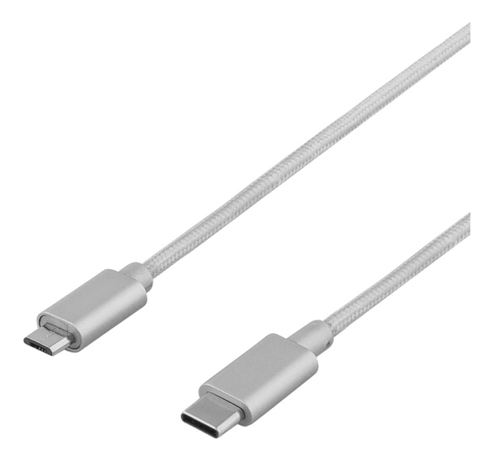 DELTACO PRIME USB-kabel, 2.0, Typ C ha, Typ Micro-B ha, 1m, silver i gruppen SMARTPHONE & SURFPLATTOR / Laddare & Kablar / Kablar / Kablar Typ C hos TP E-commerce Nordic AB (38-53738)