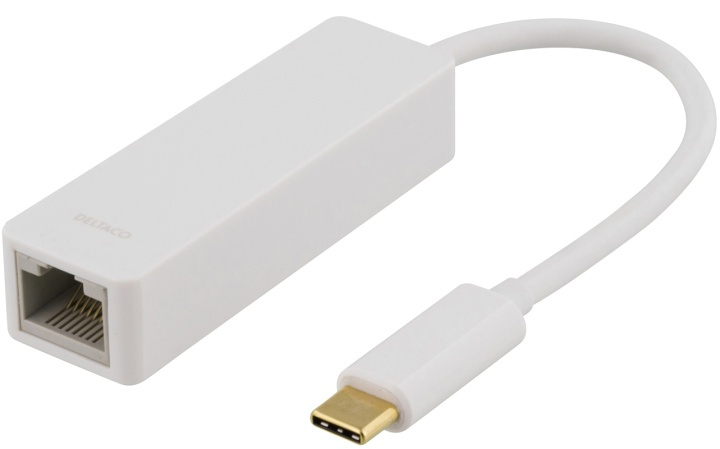 DELTACO USB 3.1 nätverksadapter, Gigabit, 1xRJ45, USB Typ C, vit i gruppen DATORER & KRINGUTRUSTNING / Nätverk / Nätverkskort / USB hos TP E-commerce Nordic AB (38-53773)