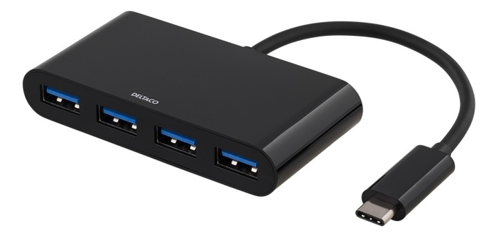 DELTACO USB 3.1 Gen 1-hubb, USB-C hane till 4xUSB Typ A hona, svart i gruppen DATORER & KRINGUTRUSTNING / Datortillbehör / USB-hubbar hos TP E-commerce Nordic AB (38-53782)