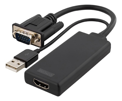 DELTACO VGA till HDMI adapter, ljud via USB, 1080p, svart i gruppen HEMELEKTRONIK / Kablar & Adaptrar / HDMI / Adaptrar hos TP E-commerce Nordic AB (38-53799)