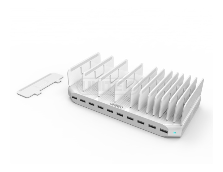 USB-laddningsstation, 19,2A, 10xUSB A ho, 100-240V till 5V USB, vit i gruppen DATORER & KRINGUTRUSTNING / Datortillbehör / USB-hubbar hos TP E-commerce Nordic AB (38-54118)
