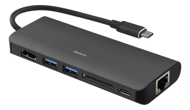 USB-C dockningsstation med HDMI, RJ45, 2xUSB A, USB-C PD, svart i gruppen DATORER & KRINGUTRUSTNING / Bärbara datorer & tillbehör / Dockningsstation hos TP E-commerce Nordic AB (38-54123)