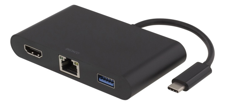 USB-C dockningsstation med HDMI, RJ45, 1xUSB A, USB-C PD, 3,5mm, svart i gruppen DATORER & KRINGUTRUSTNING / Bärbara datorer & tillbehör / Dockningsstation hos TP E-commerce Nordic AB (38-54124)