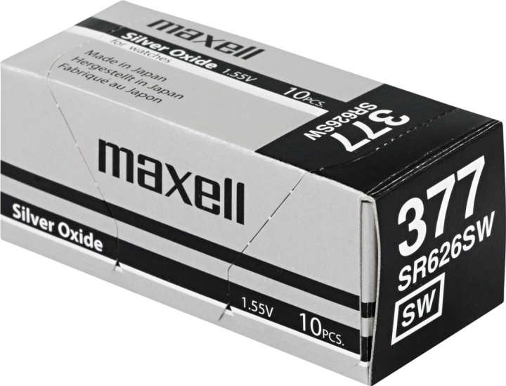 Maxell knappcellsbatteri, Silver-oxid, SR626SW(377), 1,55V, 10-pack i gruppen HEMELEKTRONIK / Batterier & Laddare / Batterier / Knappcell hos TP E-commerce Nordic AB (38-54995)