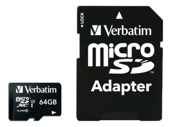 Verbatim PRO microSDXC U3 m. adapter 64GB i gruppen HEMELEKTRONIK / Lagringsmedia / Minneskort / Micro SD/HC/XC hos TP E-commerce Nordic AB (38-55915)