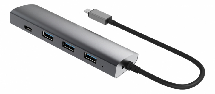 Winstar 4-port USB Hubb, Typ C, Typ A, aluminium i gruppen DATORER & KRINGUTRUSTNING / Datortillbehör / USB-hubbar hos TP E-commerce Nordic AB (38-55983)