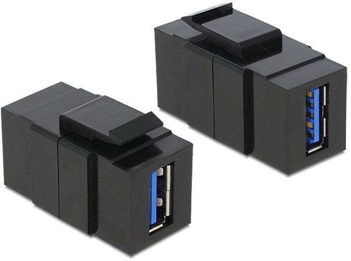 DeLOCK Keystone modul, USB 3.0 Typ A ho - USB 3.0 Typ A ho, svart i gruppen DATORER & KRINGUTRUSTNING / Datorkablar / Nätverkskablar / Adaptrar & Skarvdon hos TP E-commerce Nordic AB (38-61469)