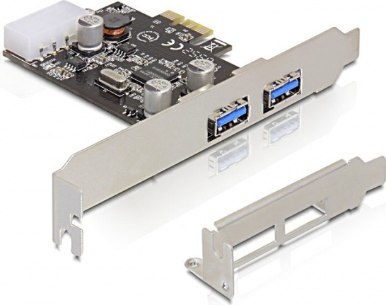 DeLOCK PCIe x1 kort, USB 3.0, 2xTyp A portar(2 ext), molex-ström i gruppen DATORER & KRINGUTRUSTNING / Nätverk / Nätverkskort / PCI Express hos TP E-commerce Nordic AB (38-61492)