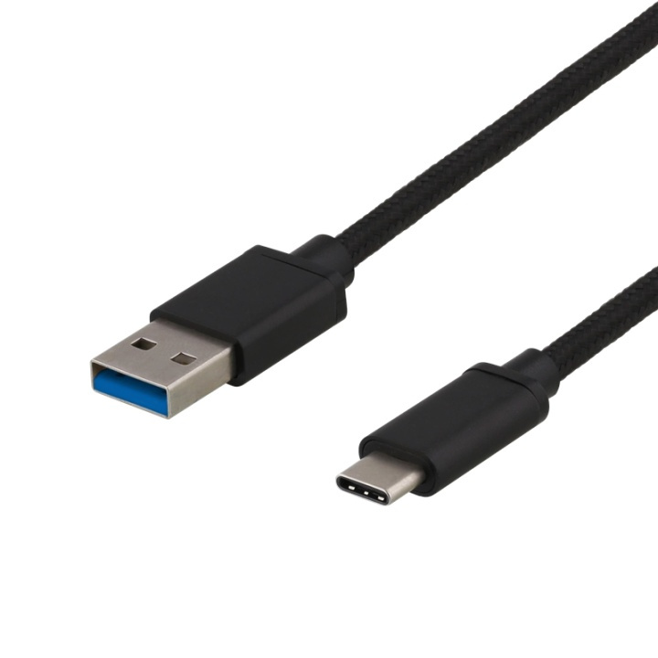 DELTACO USB 3.1 Gen1 USB-C - USB-A tygbekl kabe, 1m, 60W 3A, svart i gruppen DATORER & KRINGUTRUSTNING / Datorkablar / USB-kablar / USB-C hos TP E-commerce Nordic AB (38-61766)