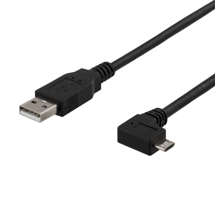 DELTACO USB-302D USB-A till Micro USB, vänstervinklad, 2m, svart i gruppen SMARTPHONE & SURFPLATTOR / Laddare & Kablar / Kablar / Kablar microUSB hos TP E-commerce Nordic AB (38-61777)