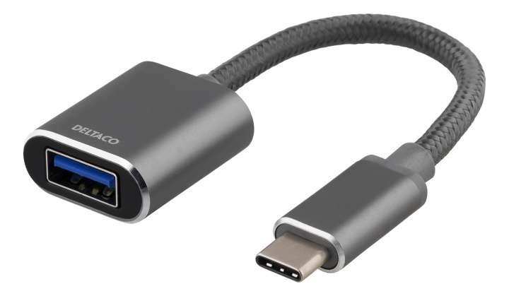 DELTACO USB-C 3.1 till USB-A OTG adapter, aluminium, retail box, grå i gruppen DATORER & KRINGUTRUSTNING / Datorkablar / USB-kablar / USB-C hos TP E-commerce Nordic AB (38-61780)