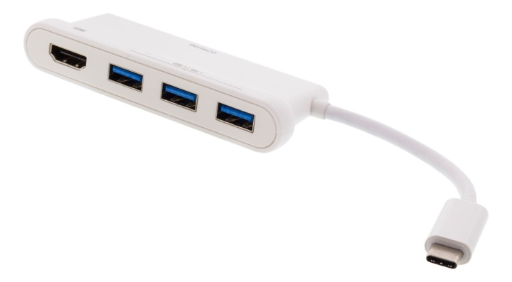 DELTACO USB-C hubb, 1x HDMI 4K at 30Hz, 3x USB-A 3.1, vit i gruppen DATORER & KRINGUTRUSTNING / Datortillbehör / USB-hubbar hos TP E-commerce Nordic AB (38-61790)