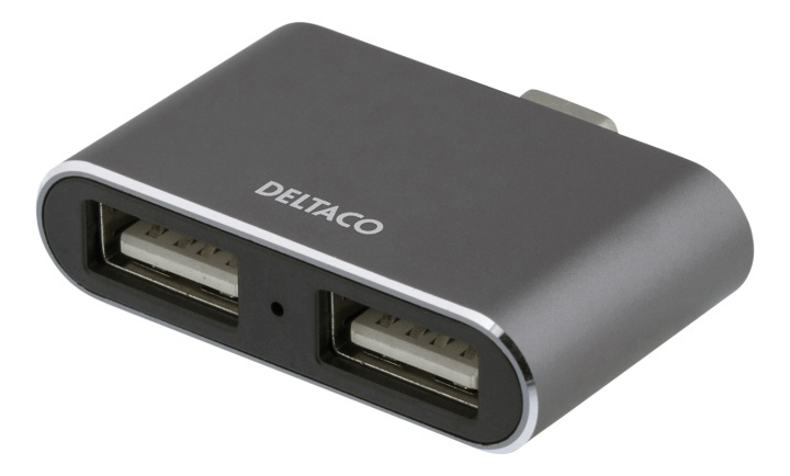 DELTACO USB-C mini hubb, 2x USB-A 2,0, 480 Mbps, 0,5A, rymdgrå i gruppen DATORER & KRINGUTRUSTNING / Datortillbehör / USB-hubbar hos Teknikproffset Nordic AB (38-61795)