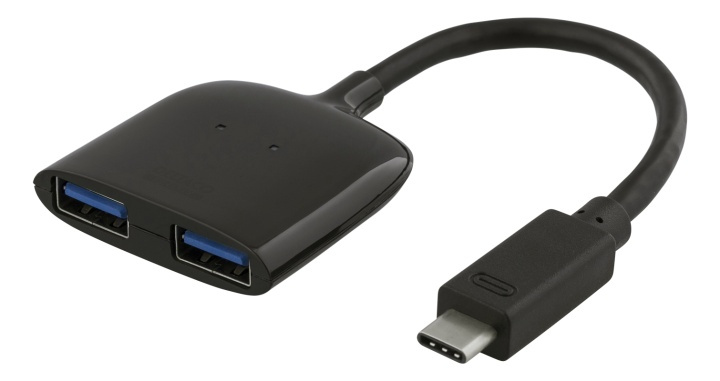 DELTACO USB-C mini hubb, 2x USB-A-portar 3.1, 5Gbps, 0,9A, svart i gruppen DATORER & KRINGUTRUSTNING / Datortillbehör / USB-hubbar hos TP E-commerce Nordic AB (38-61797)