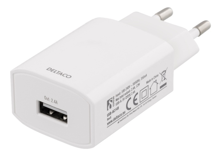 DELTACO Väggladdare, 100-240V, 5V 2,4A, 1xUSB-A, retail förpack, vit i gruppen SMARTPHONE & SURFPLATTOR / Laddare & Kablar / Väggladdare / Väggladdare USB hos TP E-commerce Nordic AB (38-61817)